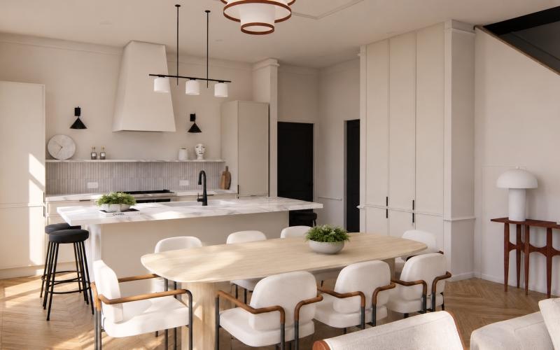 a kitchen and dining room
